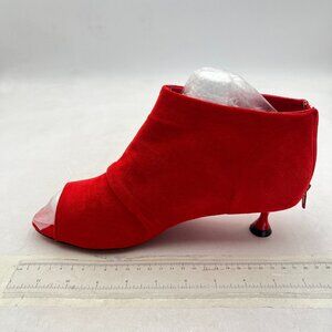 Red Women's Open Peep Toe Ankle Boots Low Kitten Heels with Back Zipper Shoes